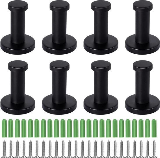 Set di asciugamani da parete in acciaio inossidabile nero lucido 53 mm - Set di 8 - Acciaio inossidabile - Bagno cucina camera da letto