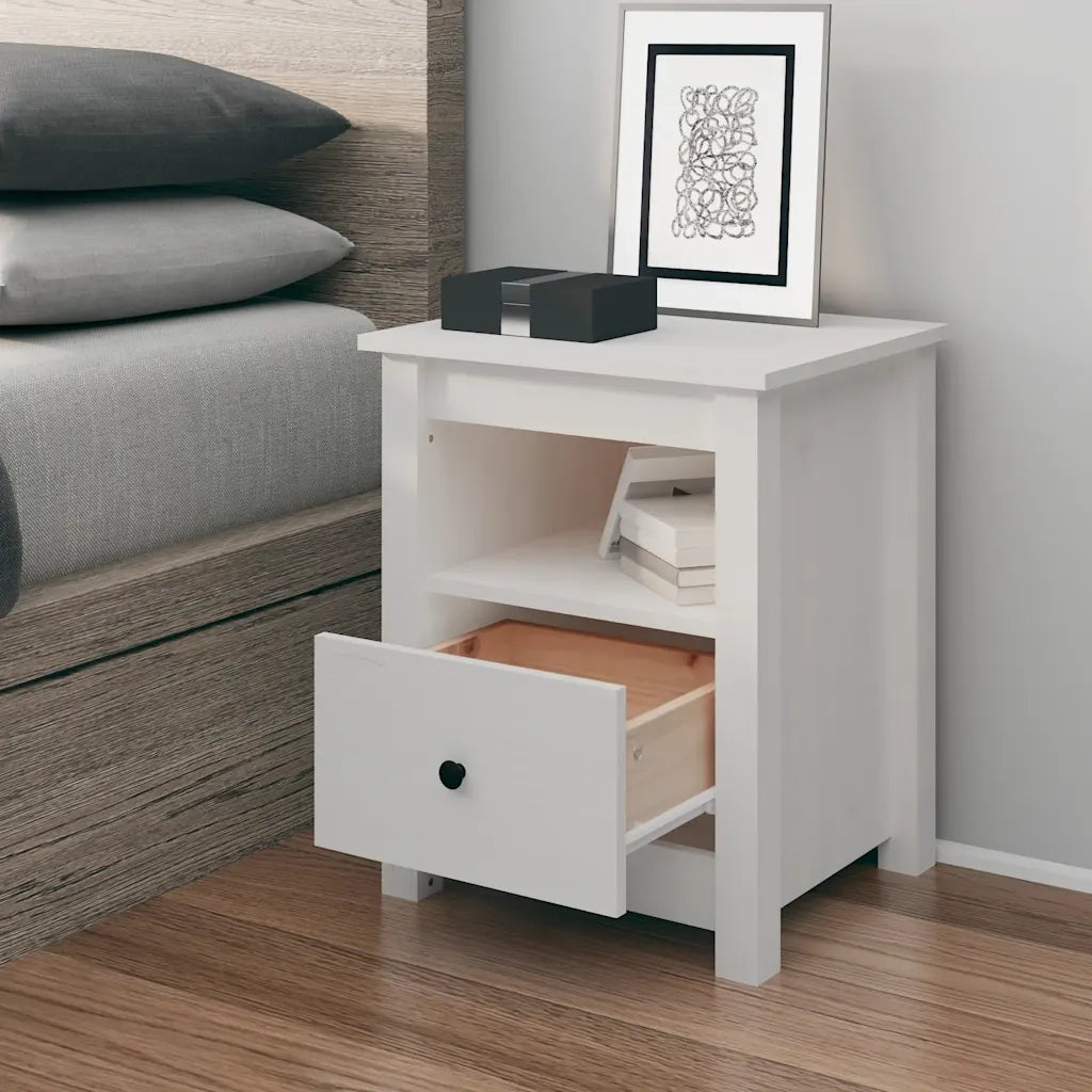 Comodino | Armadio da Notte | Mobiletto da notte Bianco 40x35x49 cm in Legno Massello di Pino