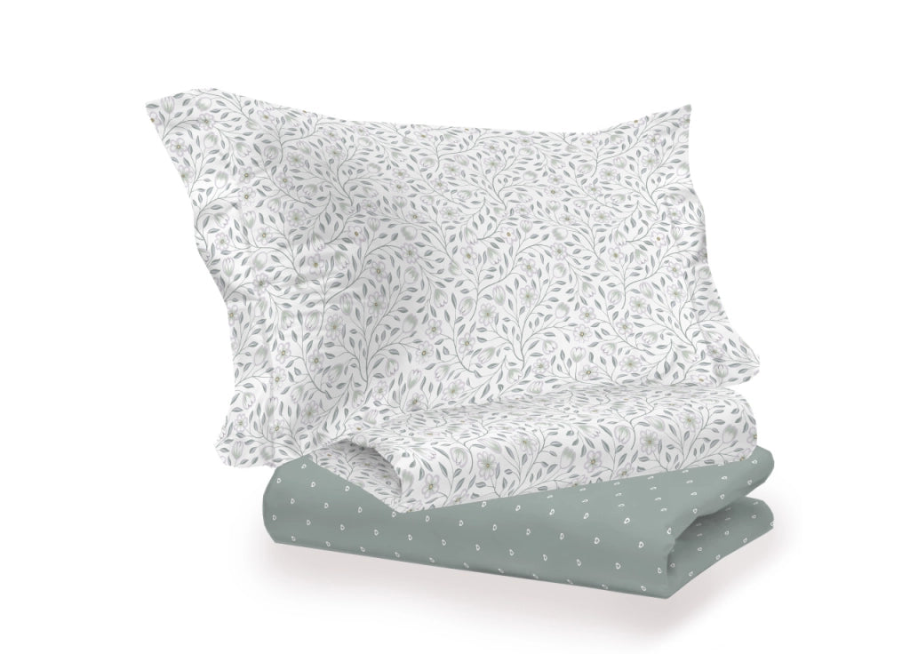 Completo Lenzuola Letto 100% Cotone Italy 3027 Disegno Melody - Piazza E Mezza - Verde