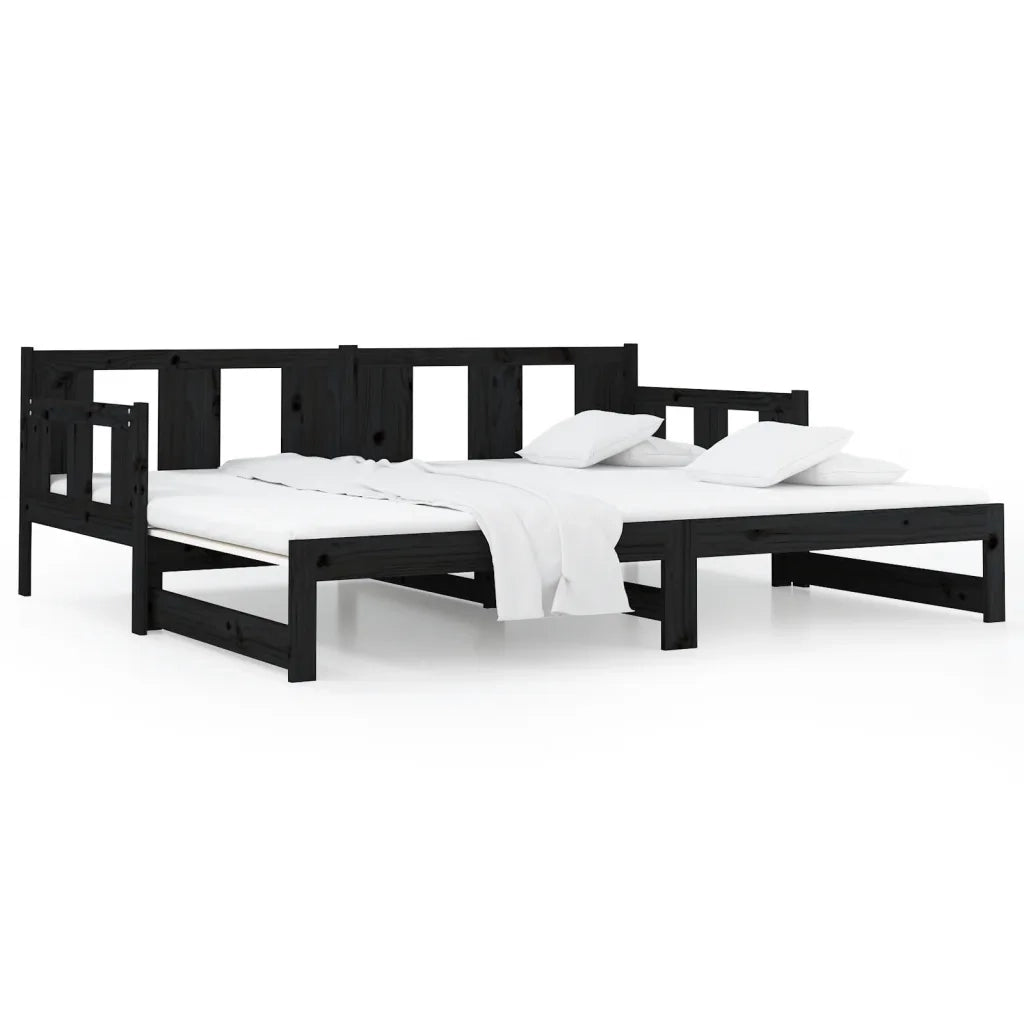 Letto singolo | Letto per adulti | Dormeuse Estraibile Nera in Legno Massello di Pino 2x(80x200)cm