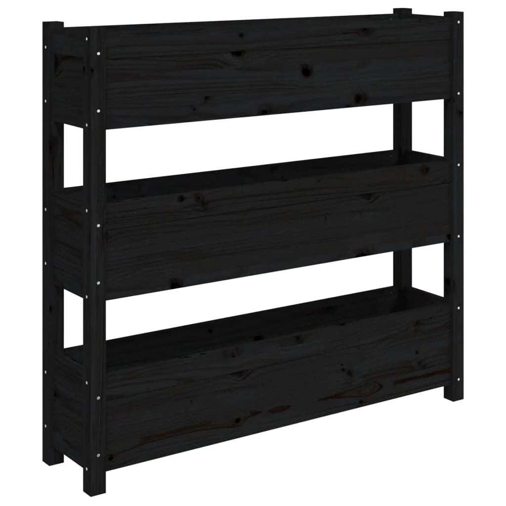 Fioriera rialzata per piante e fiori terrazza giardino 112 x 25 x 104,5 cm legno massello di pino nero 02_0037397