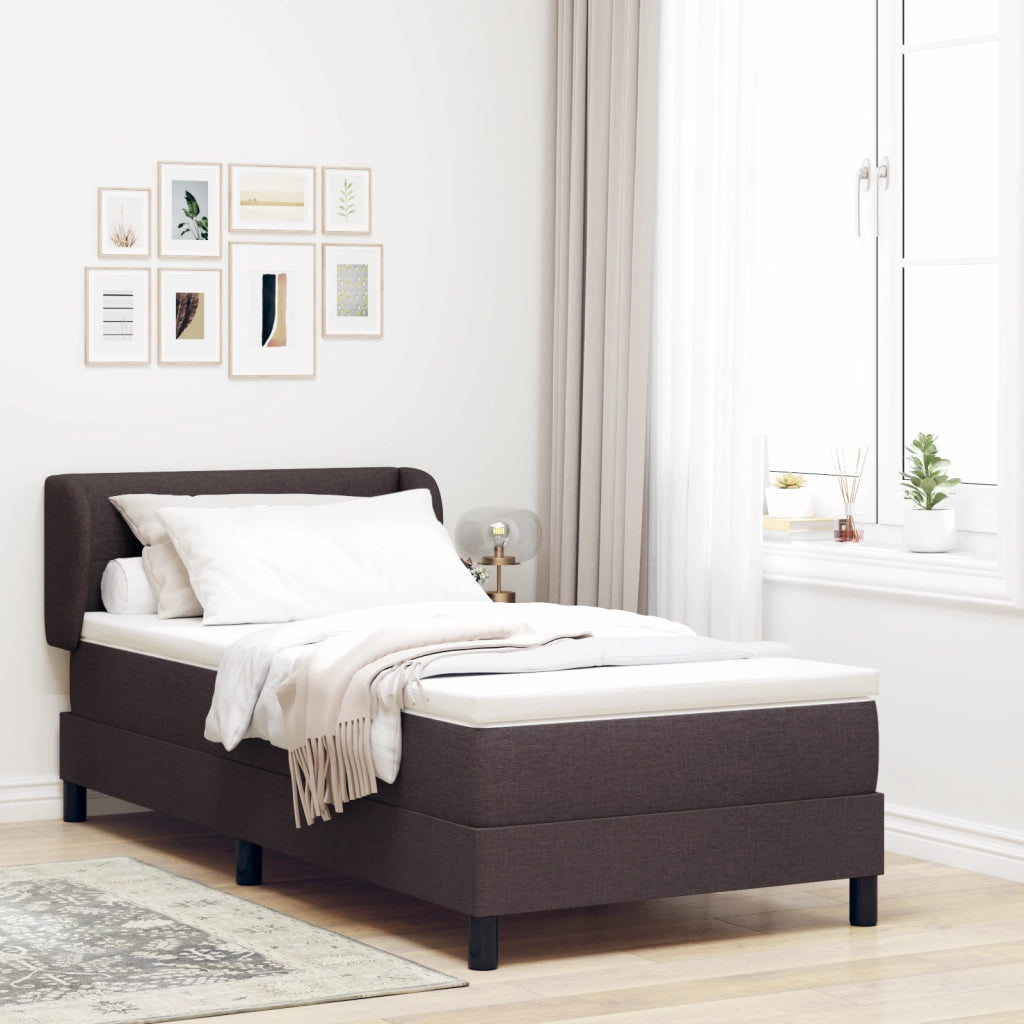 Letto Box Spring con Materasso - Marrone Scuro - 90x200 cm - Tessuto
