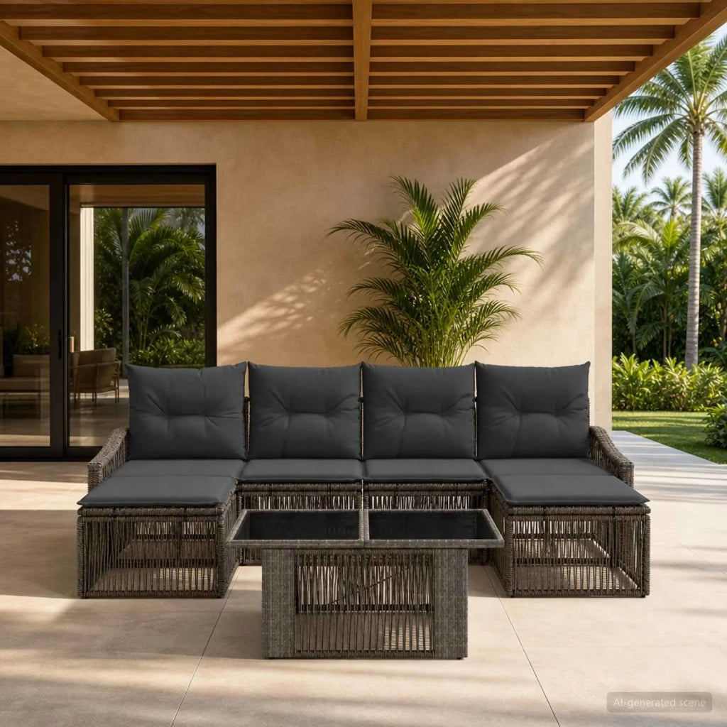Set Divano da Giardino 7 pz Grigio e Grigio Scuro polyrattan 3437288
