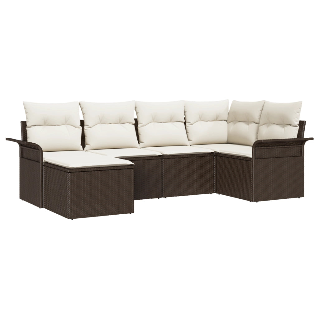 Set Divano Giardino 6 Pezzi con Cuscini Marrone Polyrattan