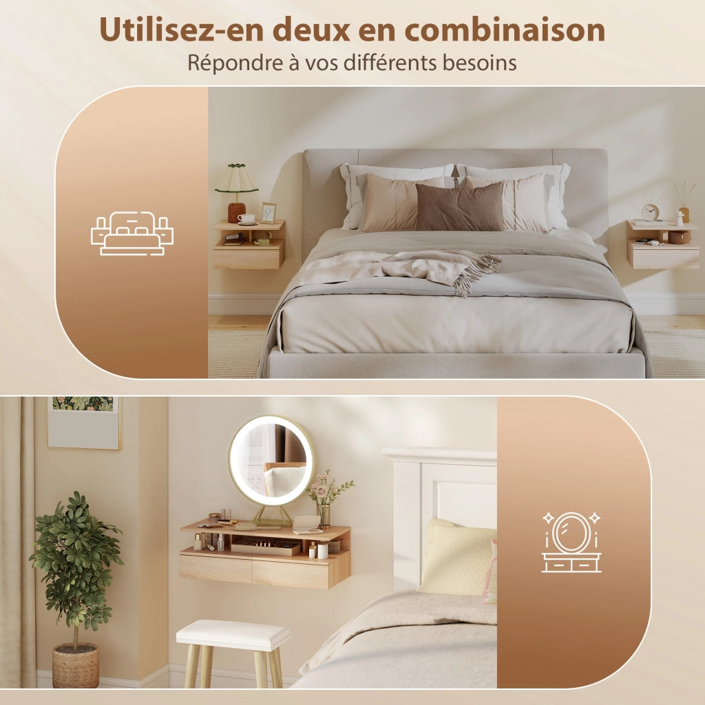 Comodino sospeso con cassetto ¨C Xylo ¨C Set 2 pezzi quercia 35x32x22,5cm