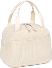 Lunchbox geisolata per donne, borsa da pranzo riutilizzabile, borsa da pranzo in corduroy, borse a mano, contenitore termico impermeabile per pranzo, valigetta da pranzo con grande capacità (corduroy beige)