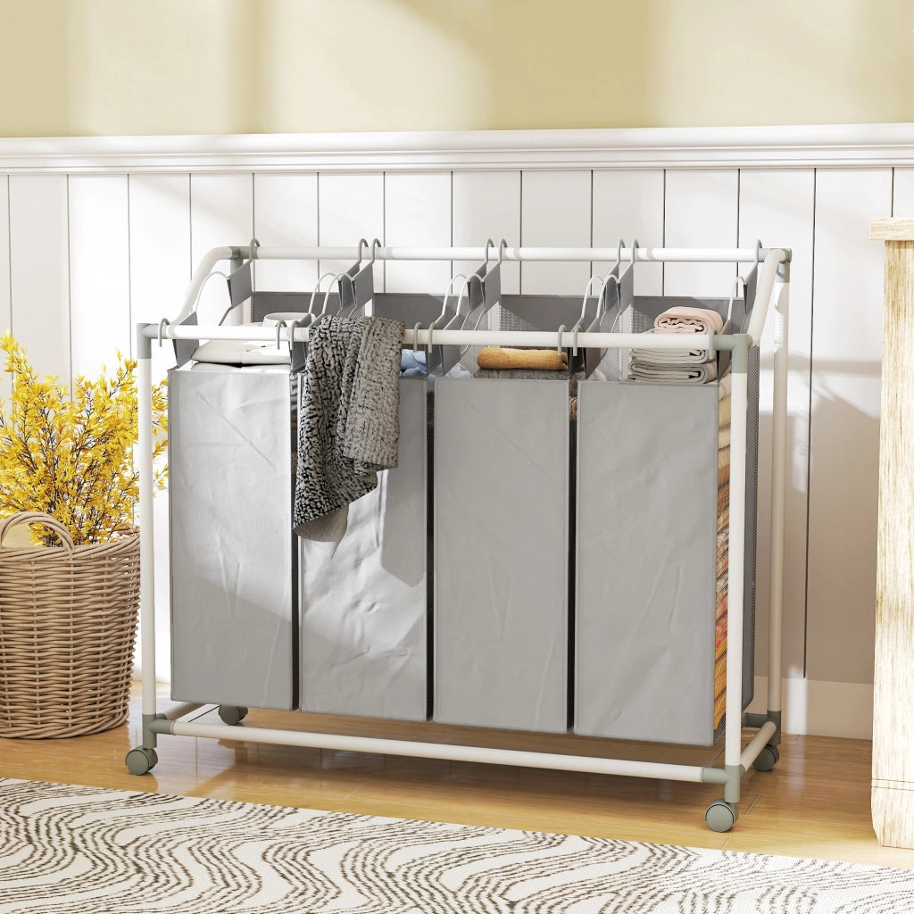 Carrello per bucato mobile con 4 sacchetti ¨C zephmum ¨C grigio 97x38x81 cm