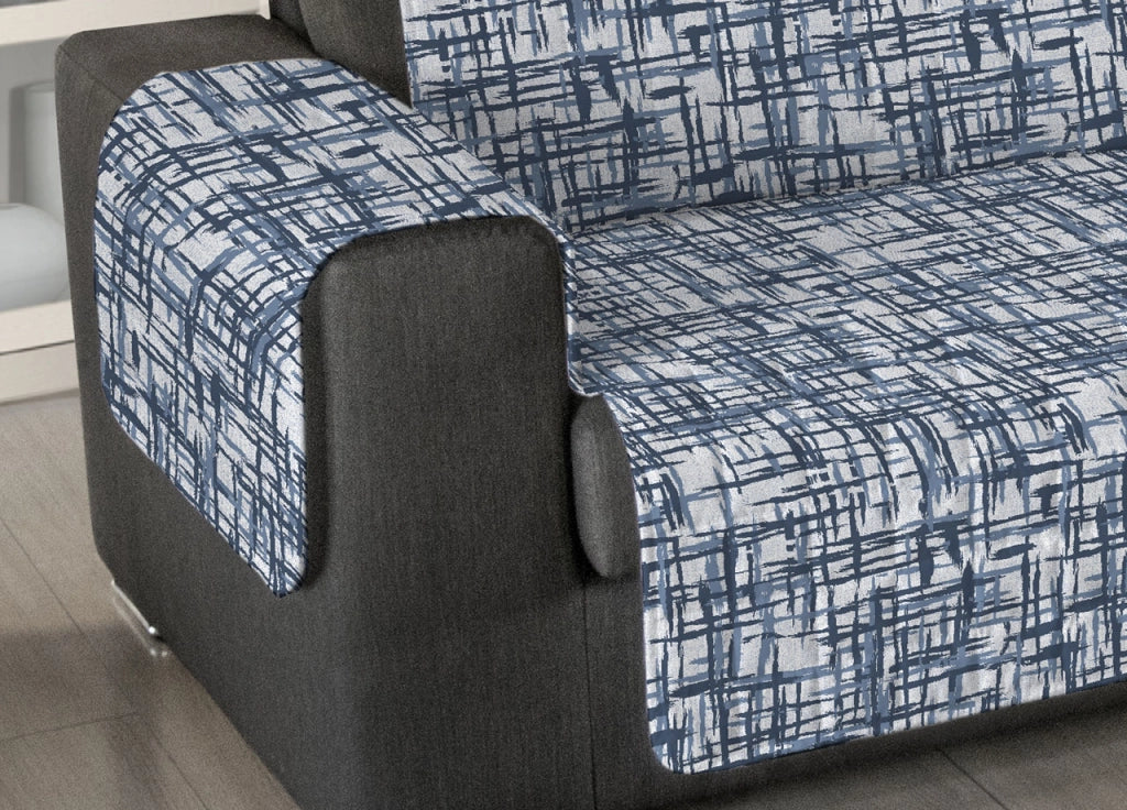 Copridivano Trapuntato Antimacchia Per Divani Con Penisola Dis. Reticolo - 280-285 cm - Blu