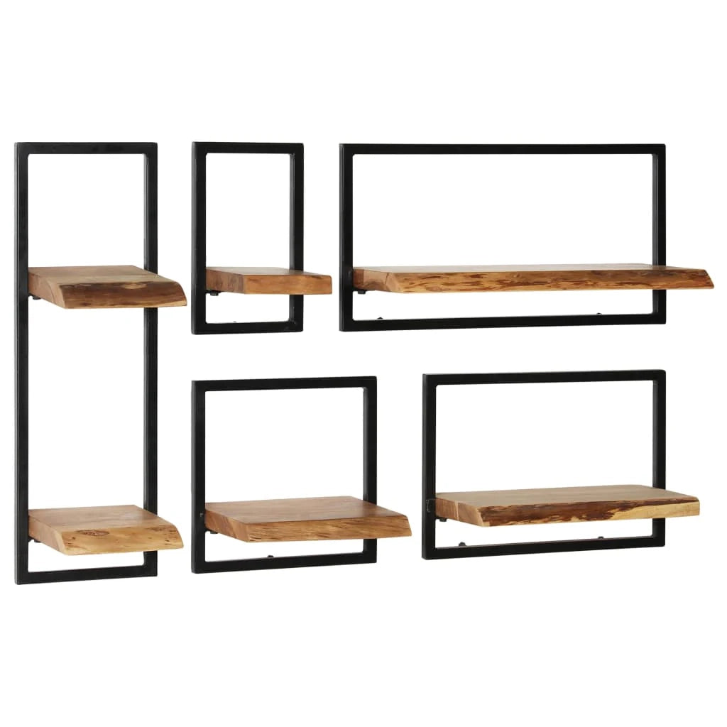 Scaffale da parete da 5 pezzi set di mobili di design in legno massello e acciaio 2702227/2