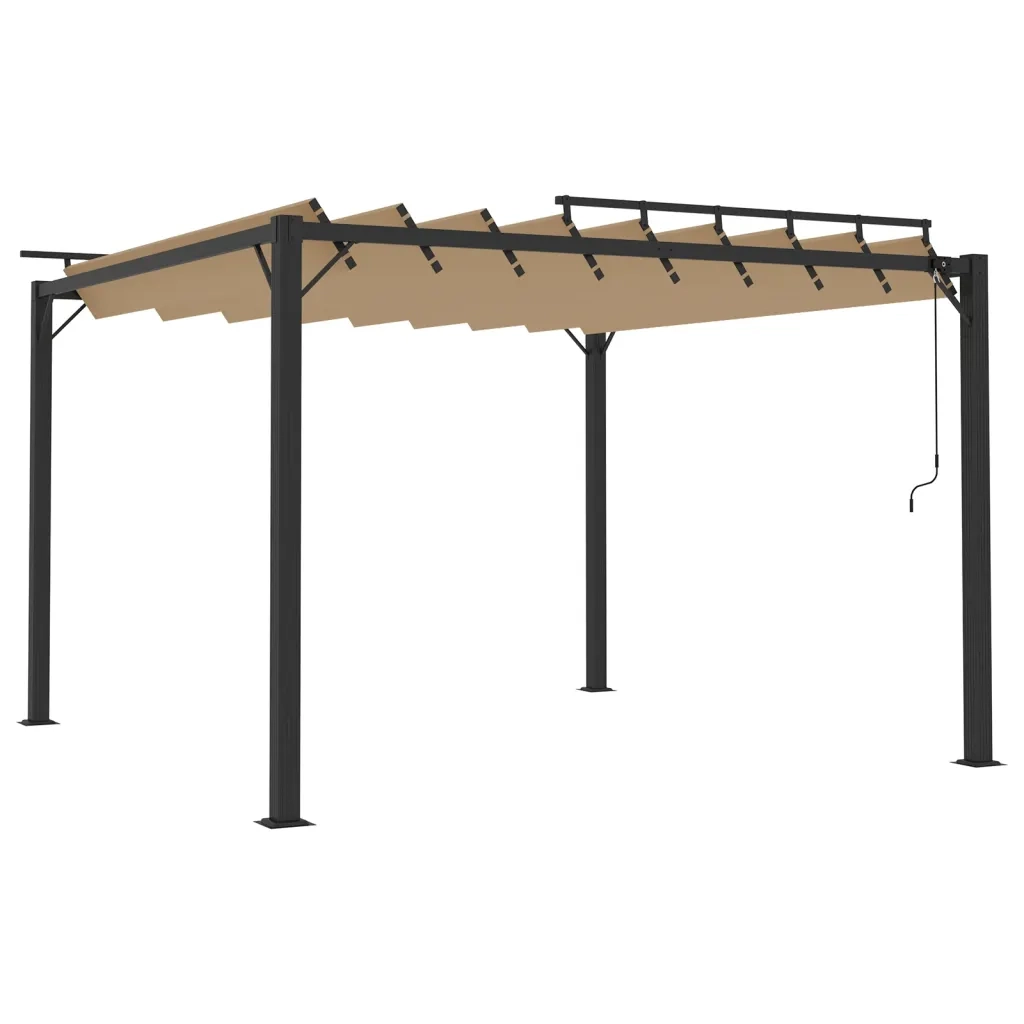 Gazebo con Tetto a Lamelle 3x3 m in Tessuto Tortora e Alluminio