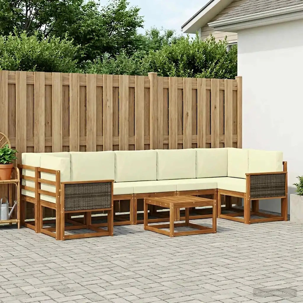 Set di divani da esterno con cuscino 6 pcs Naturale e Crema 3385066