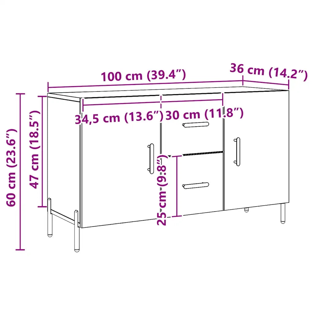 vidaXL Credenza Rovere Artigianale 100x36x60 cm in Legno Multistrato
