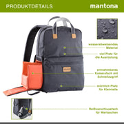 Mantona Urban Companion zaino fotografico e borsa, antracite con applicazioni in pelle, per fotocamere, con scomparto per laptop fino a 12 pollici