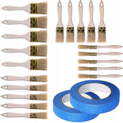 Set di Pennelli Piatto 20 Pezzi + 2 Nastri Adesivi Blu 40 mm – Set per Pittura di Precisione | Manici in Legno