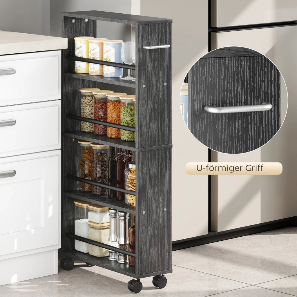 Libreria con Ruote, Design Sottile, 4 Ripiani ¨C Zephmum ¨C Nero, 45x15x91 cm