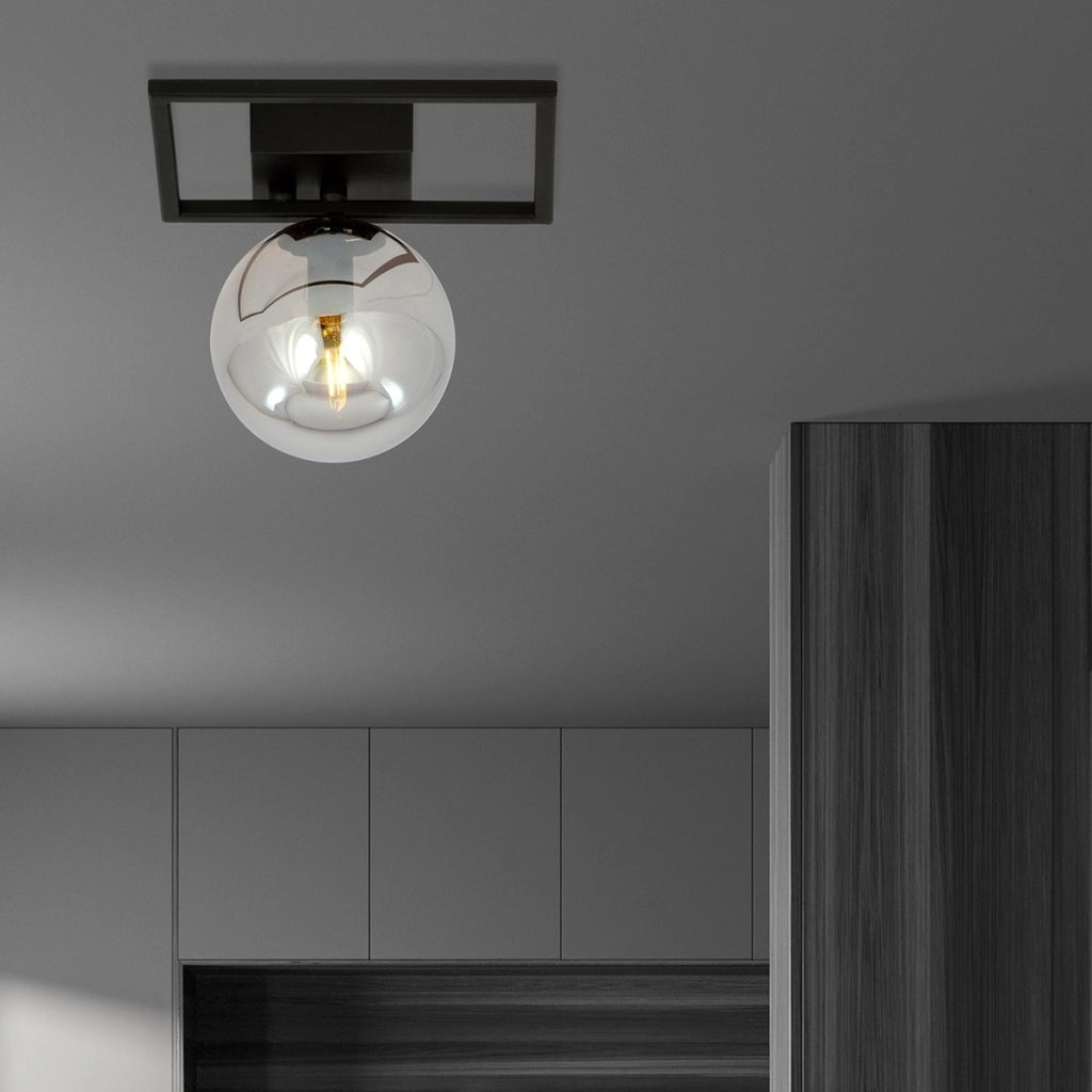 Lampada da soffitto Imago in acciaio nero opaco e vetro grafite