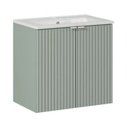 Set da bagno ELVINA 60cm: mobile sottolavabo con armadietti verde salvia grigio + lavabo incassato bianco