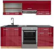 Cucina componibile R-Line, Rosso lucido/rovere dorato, 200 cm, PL Antracite, adatto per l'espansione personalizzata tramite moduli aggiuntivi