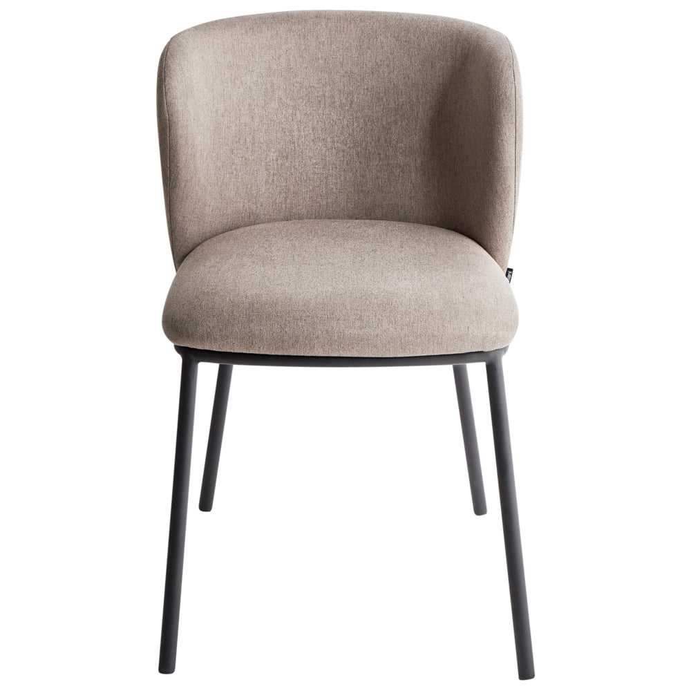 Set di 2 sedie da pranzo in poliestere tortora Rivestimenti in metallo nero Gambe senza braccioli Schienale curvo Design moderno e contemporaneo