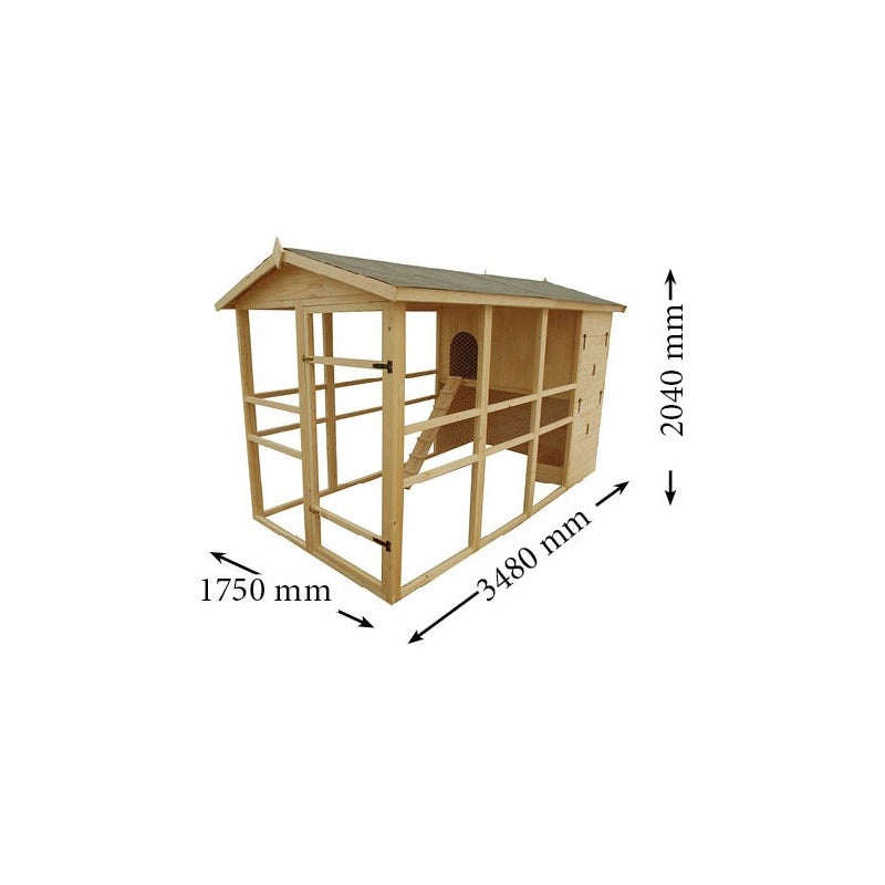 Pollaio XXXL da giardino in legno 175x348 cm – per 8-12 galline – pareti 16 mm voliera e nido di cova – PO1632 Foresta
