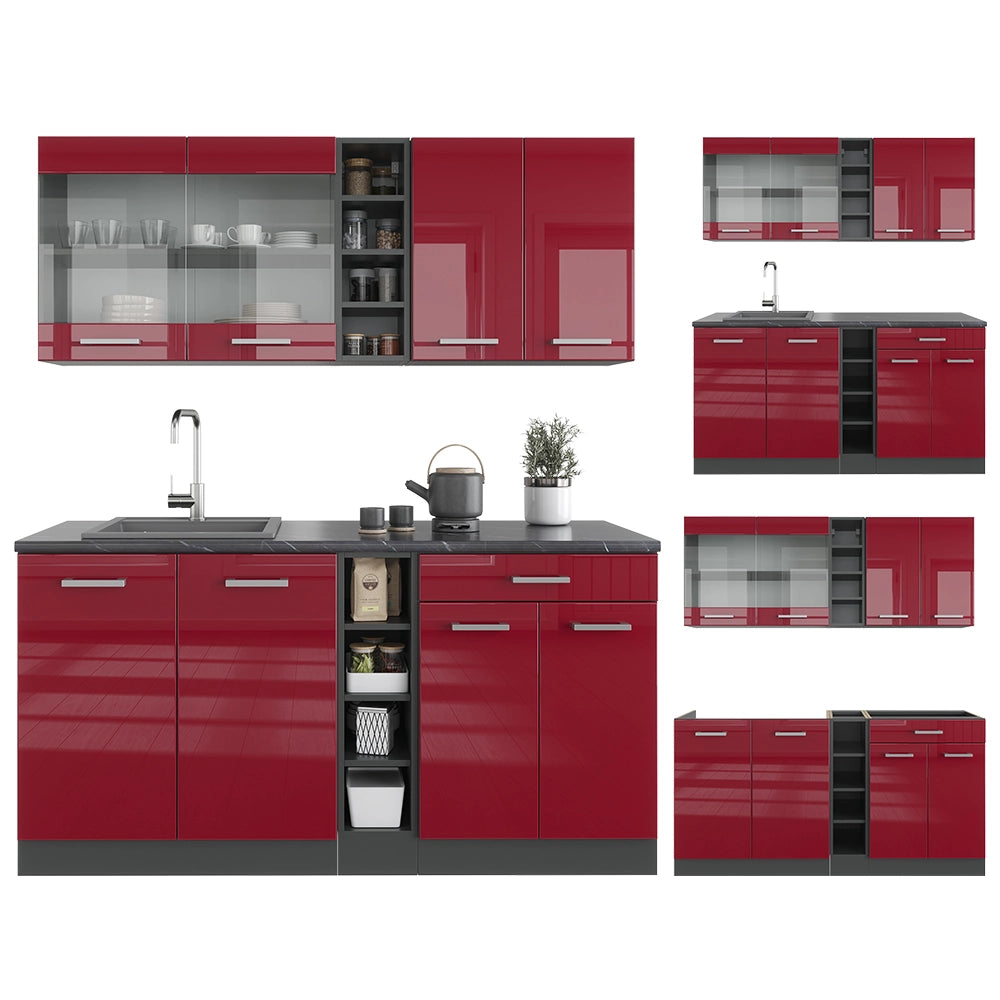 Vicco Cucina completa Rosso lucido/antracite 160 cm , PL Marmo
