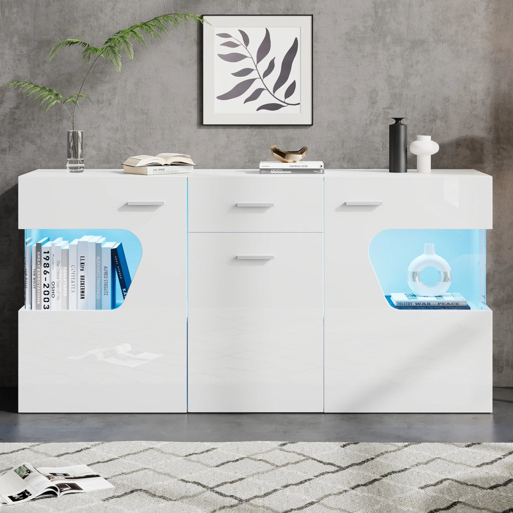 Sideboard 140x33x70 cm con luci LED in MDF bianco