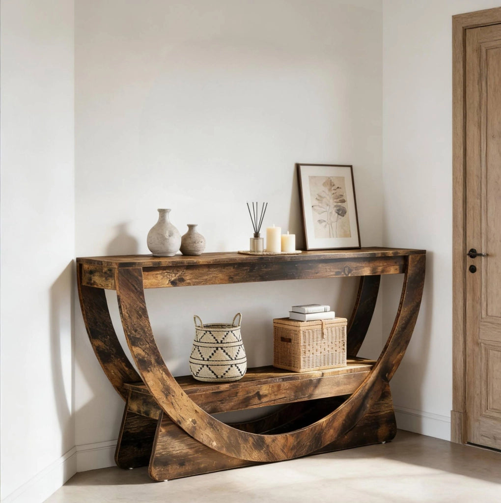 Mobile TV stile rustico 160x30x80,5 cm a 2 ripiani in MDF marrone rustico