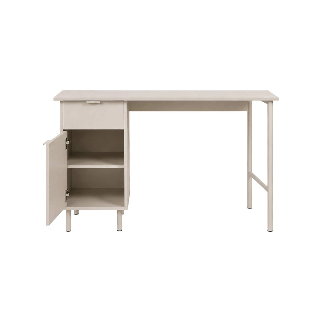 Scrivania decorata in legno e metallo 1 cassetto 1 anta, beige