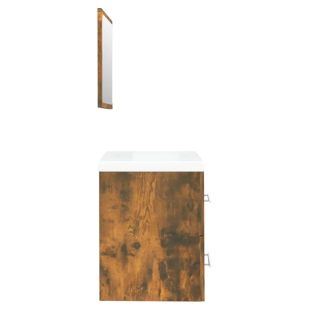 Mobile Bagno con Lavabo Integrato-Lavandino-Lavabo Rovere Fumo Legno Multistrato 253846
