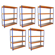 5 Scaffali in Acciaio Senza Bulloni S-Rax Blu e Arancione Larghi 150cm Magazzino