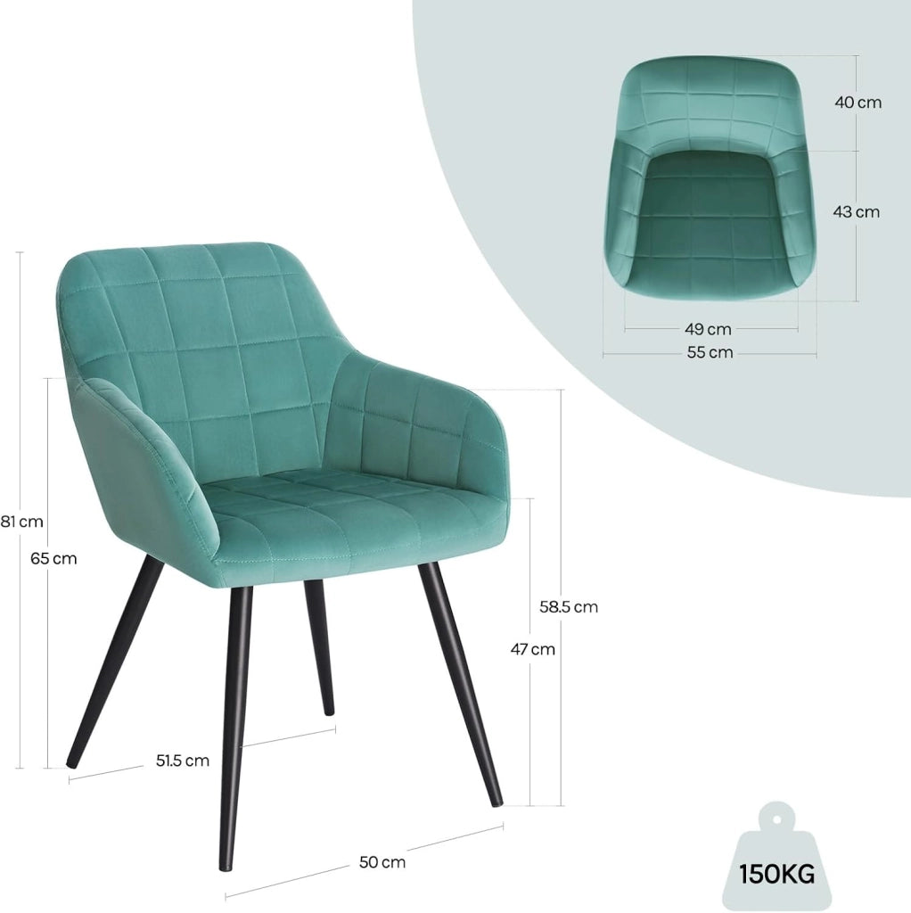 Sedia per Sala da Pranzo Imbottita, Poltroncina in Velluto,Sedia da Cucina con Braccioli e Schienale, Gambe in Metallo, moderne,Azzurro, BH93ts-1