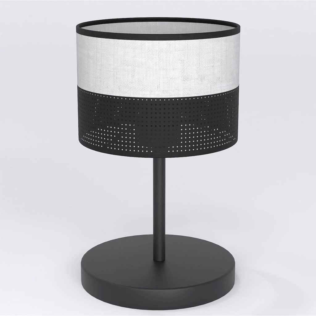 Lampada da tavolo KARBON in acciaio nero e tessuto grigio