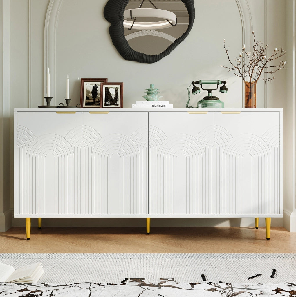 Credenza 160x40x80 cm bianca in MDF, 4 ante con ripiani regolabili