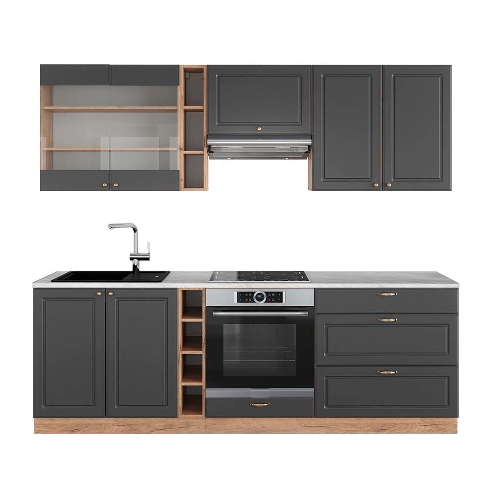 Cucina componibile Fame-Line Antracite rustico/Rovere dorato 235 cm, PL Marmo Vicco