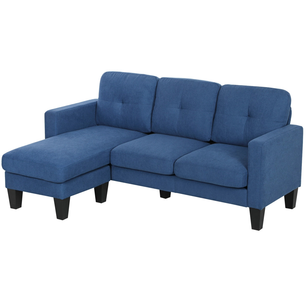 Divano Angolare 3 Posti con Chaise Longue Reversibile ¨C Zephmum ¨C Blu Tessuto Trapuntato