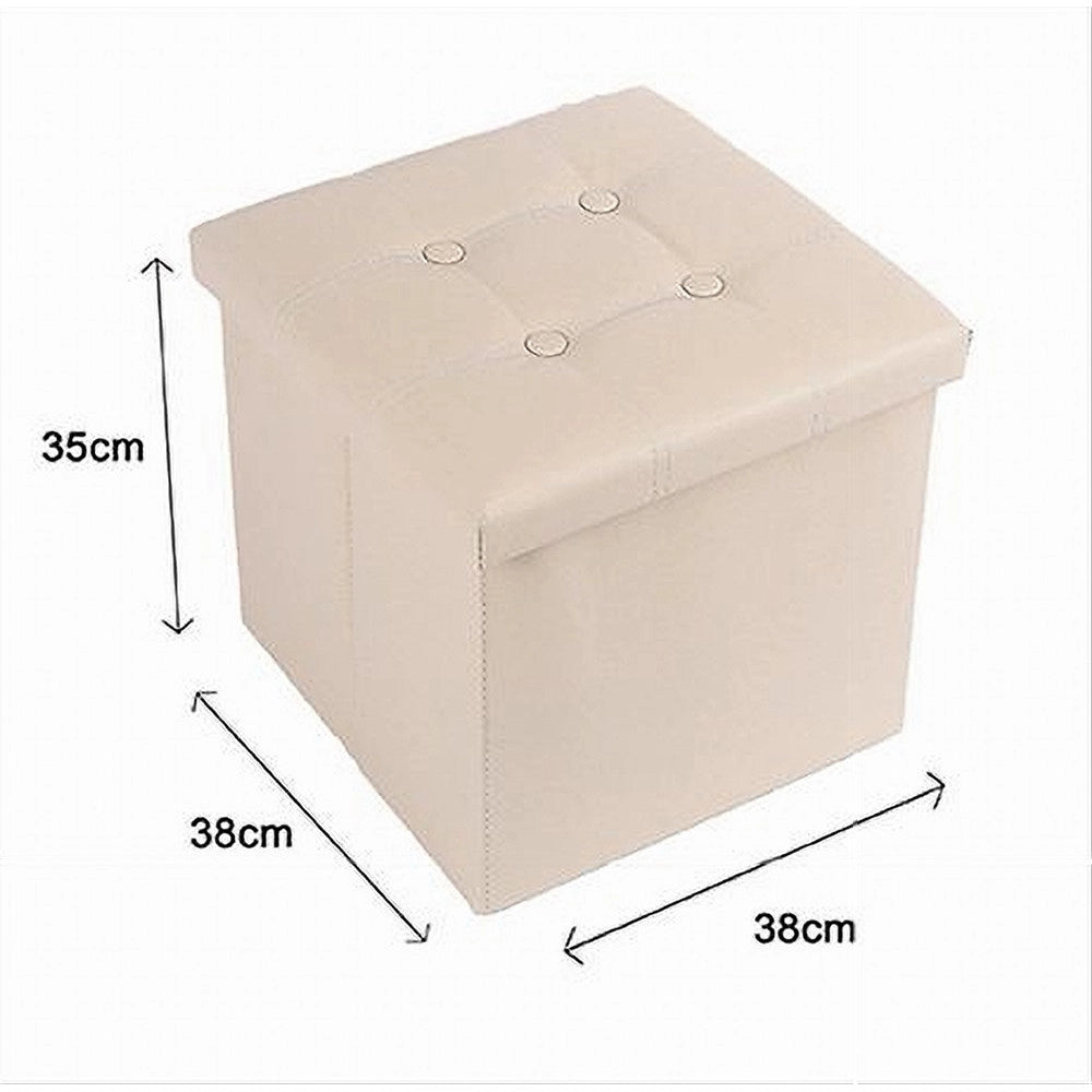 Trade Shop - Pouff Puff Pouf Contenitore Imbottito Portaoggetti Seduta Beige 38x38x35cm 79430 -