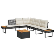 Set Divani da Giardino 2 pz con Cuscini Nero Polyrattan Acacia