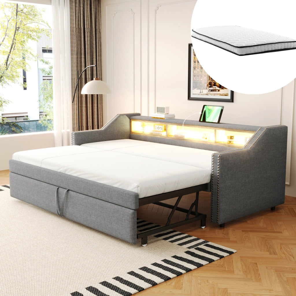 Letto divano estraibile in juta 90/180x190 cm