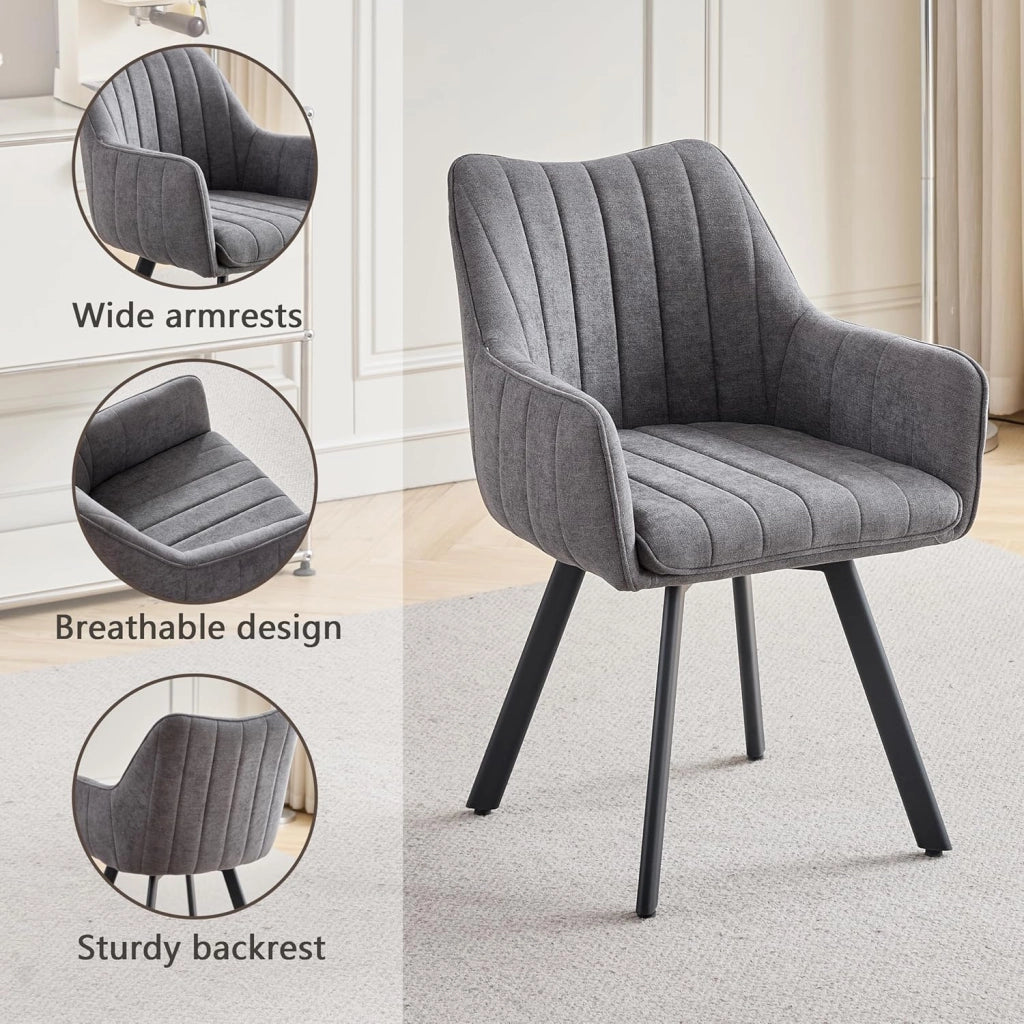 GrandCA HOME Set di 6 Sedie da Pranzo Girevoli, Sedie Imbottite Girevoli a 360°, Poltrone in Lino, Gambe in Metallo, Sedie da Cucina, Adatte per Sale da Pranzo, Cucine e Soggiorni, Grigio Scuro