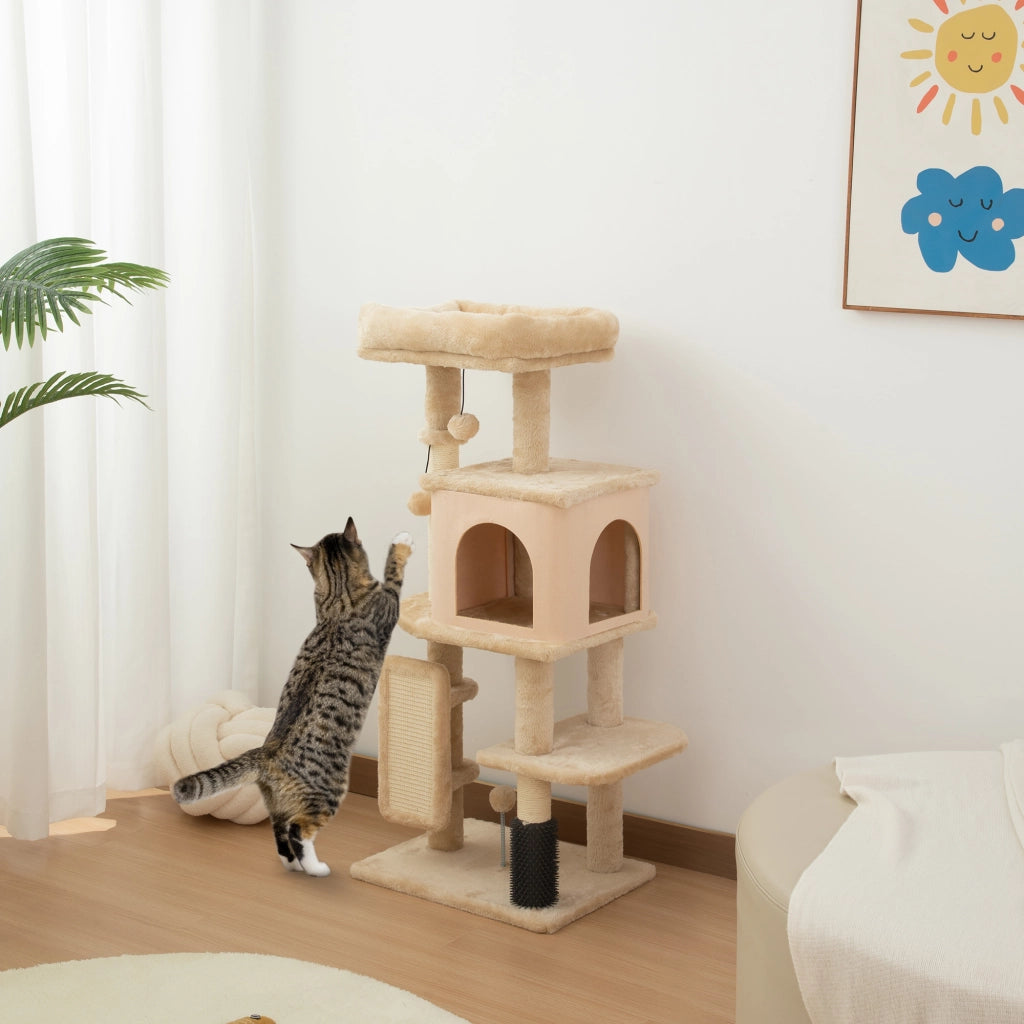Albero per Gatti Multilivello con Casetta, Lettino e Tiragraffi ¨C Zephmum ¨C Beige 104 cm