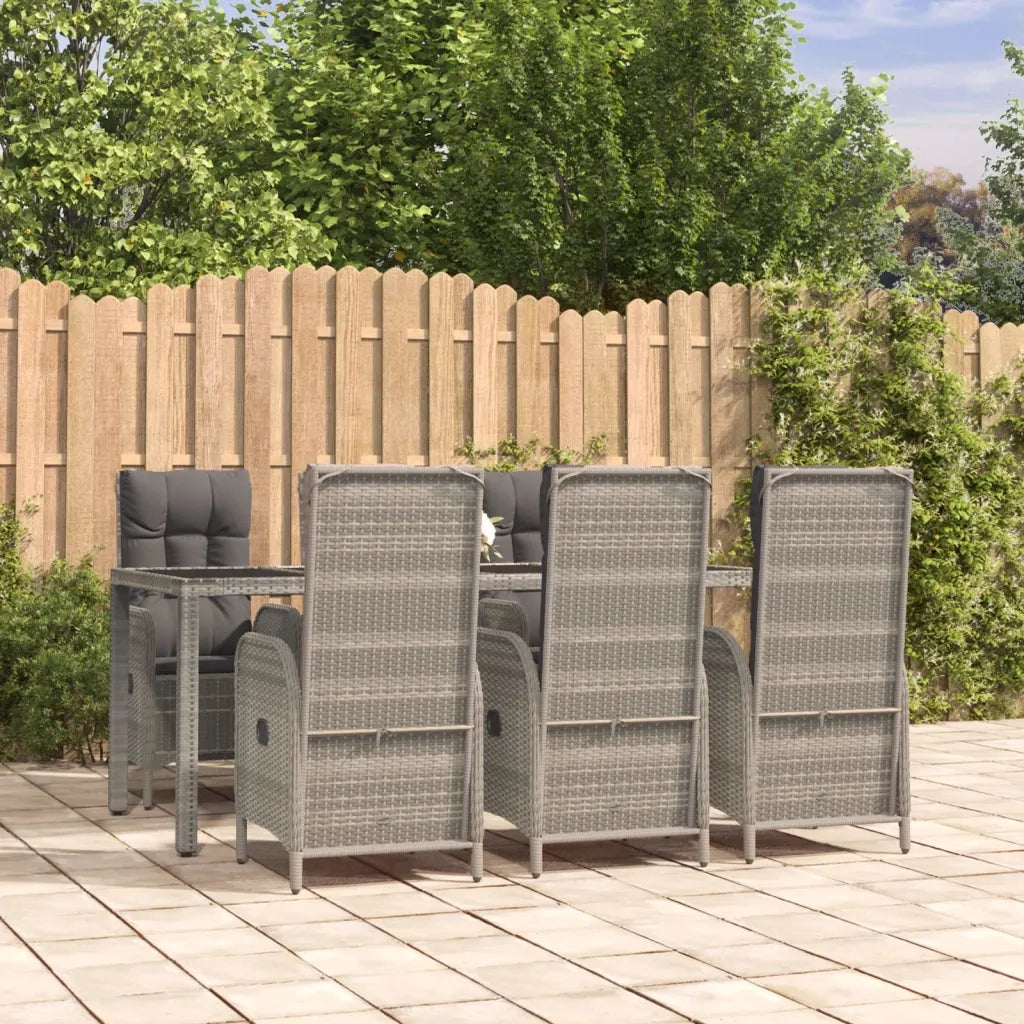 Set da Pranzo da Giardino 7 pz con Cuscini in Polyrattan Grigio