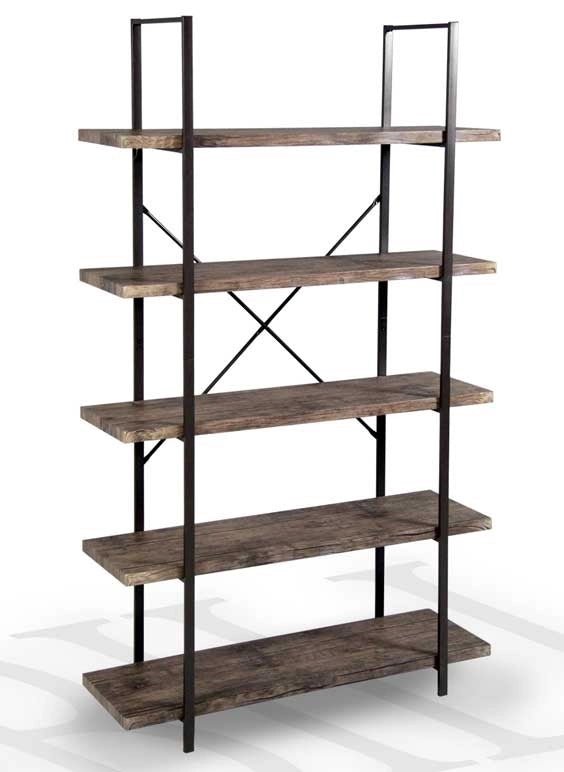 MONACO SCAFFALE A 5 RIPIANI REALIZZATO IN LEGNO E METALLO 100X33XH174 CM MARRONE