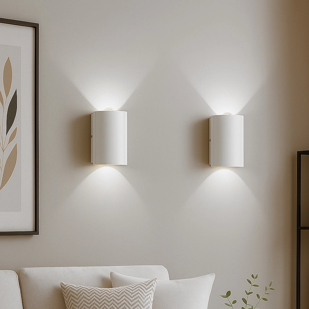 Set 2 Applique da Muro 2 Led Lampada a Parete Bianca Luce Bianco Freddo 4x6.5x4cm