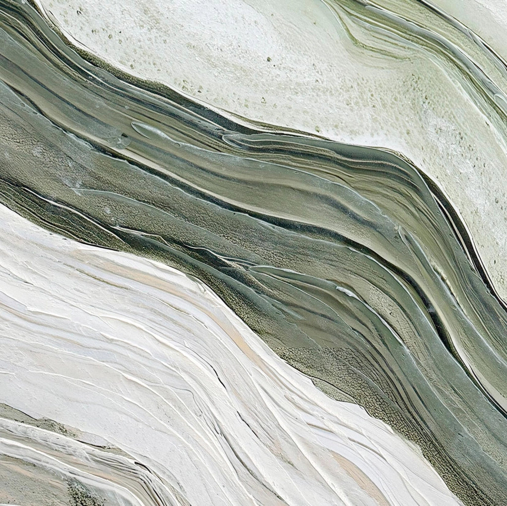 Tela incorniciata dipinta Hispanohogar astratta verde, bianco e beige 90x60