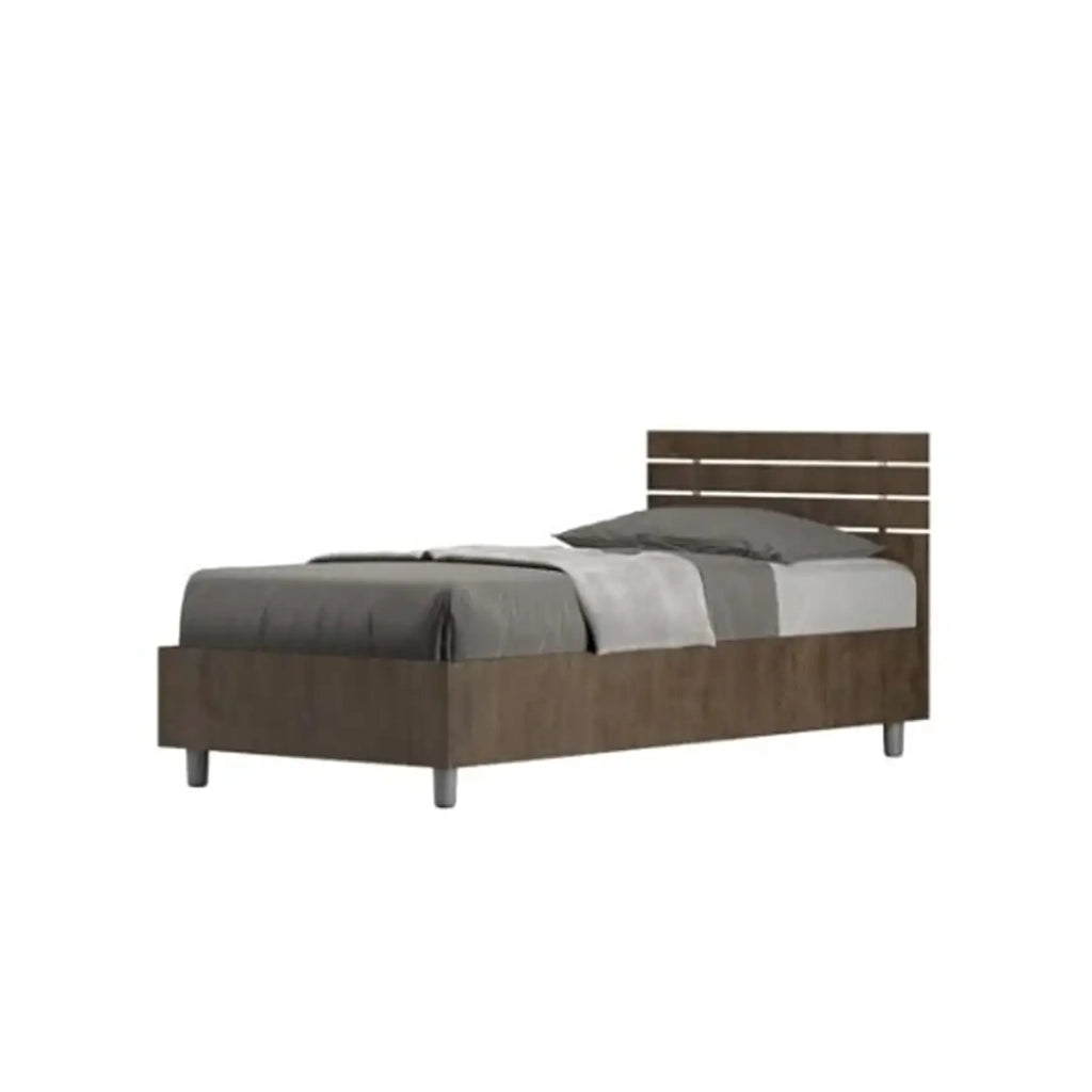 Letto singolo contenitore 80x190 testata dritta con doghe noce Ankel