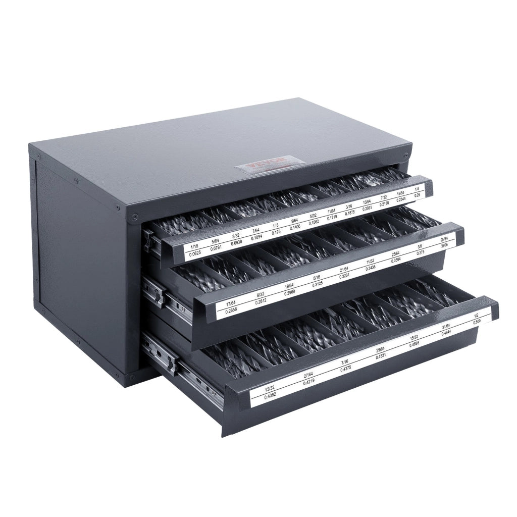 Cassettiera per Punte Trapano ET3-A 3 Cassetti in Acciaio 29 Scomparti 1,6-12,7 mm Organizer Robusto Impilabile per Officina Garage 375x200x200 mm