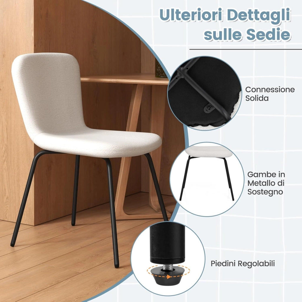 Set di 4 Sedie da Pranzo, 4 Sedie Alte da Bar, Sedie Imbottite Moderne con Schienale e Gambe in Metallo, Set di Sedie da Cucina, Portata 150 kg, 47 x 58 x 86 cm