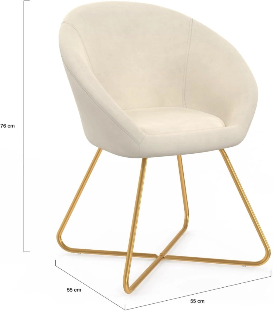 Poltrona rotonda ANGELINA in velluto beige con gambe incrociate dorate