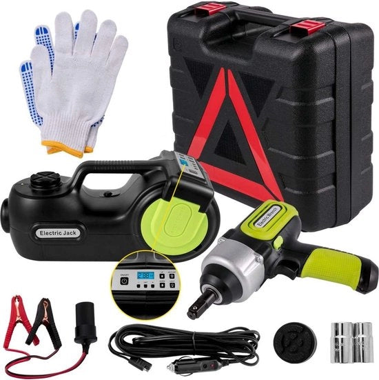 Cricchetto Elettrico Auto, 5T Cricchetto Elettrico Idraulico, 12V Cricchetto Elettrico Auto, Cassetto di Attrezzi 1x, Chiave a Marteletti Elettrica 1x, per Garaggi, Aziende Agricole, Autostrade, Viaggi in Lungo Percorso