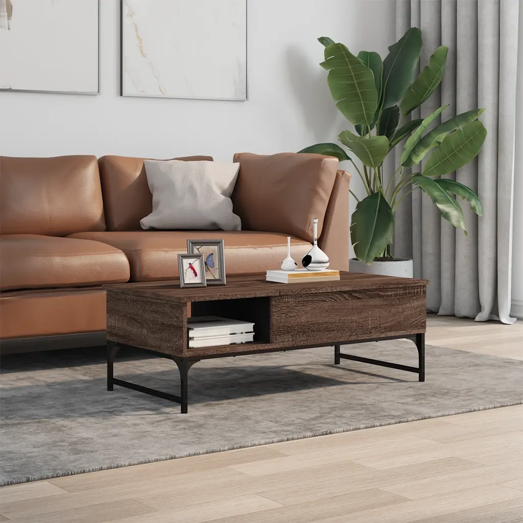 Tavolino salotto | Tavolino da caff¨¨ | Tavolino da Soggiorno Rovere Marrone 100x50x35cm Multistrato Metallo